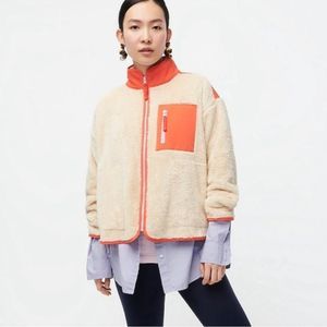 JCrew Super-plush Sherpa Full Zip Orange Jacket Size Large